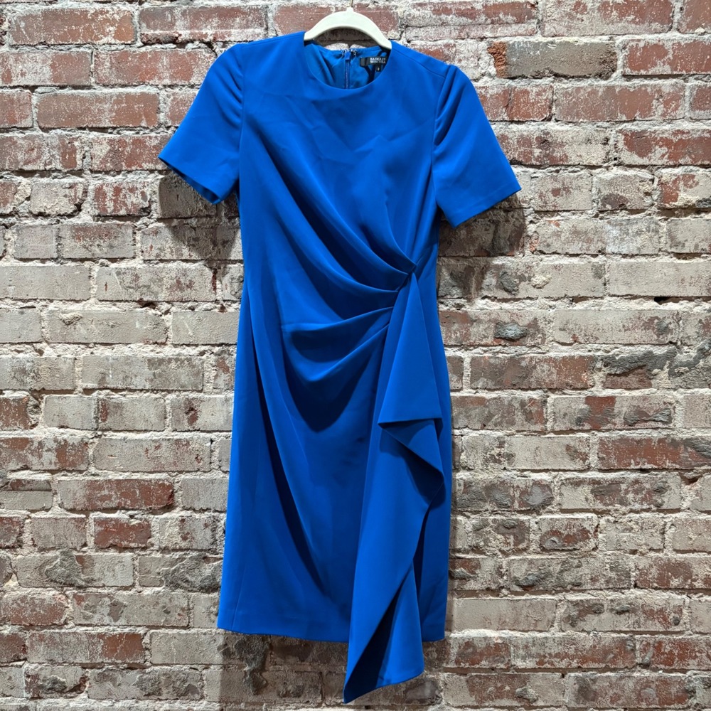 Badgley Mischka Side Drape Sheath Dress Cobalt Blue Size 2 - Picture 2 of 5